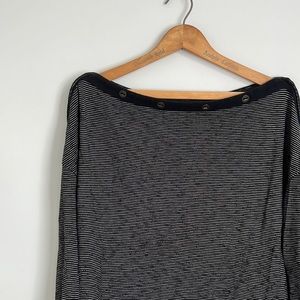 Caslon Boatneck Tee Long Sleeves Black & White Shirt Jersey Button Detail Large